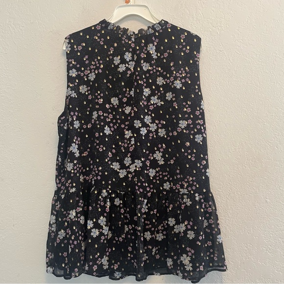 Loft Plus Size 18 Floral Sleeveless Peplum Mock Neck Ruffle Blouse Boho Preppy - Picture 7 of 7